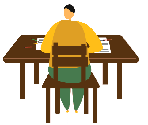 Bild vergrößern: Eine Figur sitzt an einem Schreibtisch