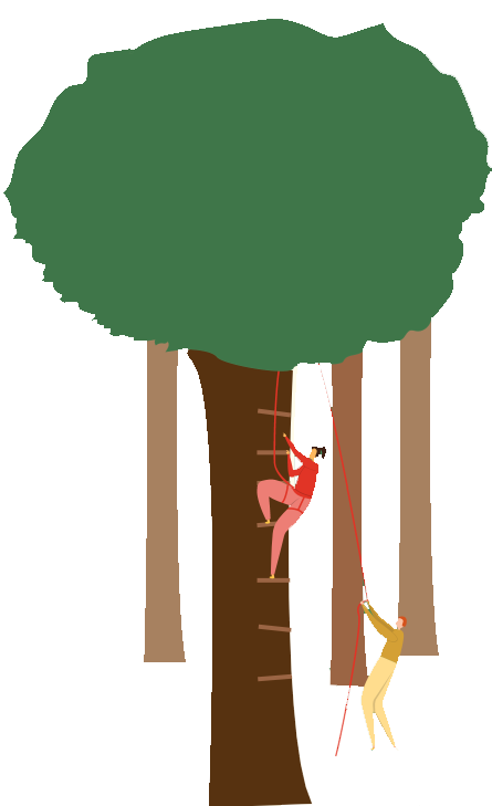 Bild vergrößern: Zwei Figuren klettern einen Baum nach oben