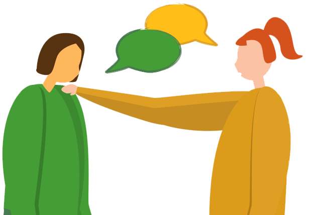 Bild vergrößern: Zwei Figuren stehen sich gegenüber und sprechen miteinander